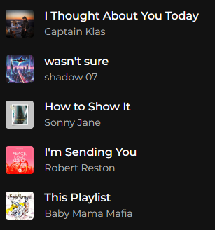 Example Spotify playlist created from a personal message showing song titles that form a meaningful message